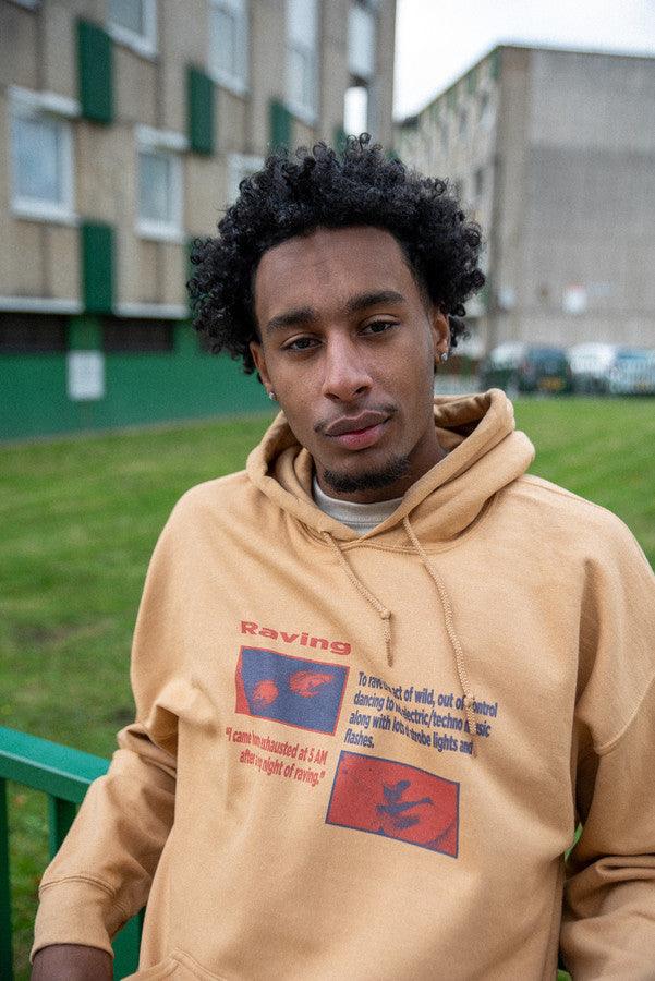 Hoodie in Old Gold With Raving Definition Print