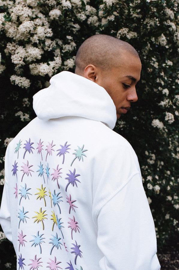 Hoodie In White With Tropical Palm Tree Print