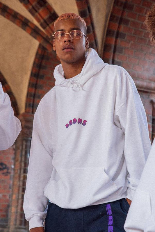 Hoodie in White with Grape Bubble Logo Print