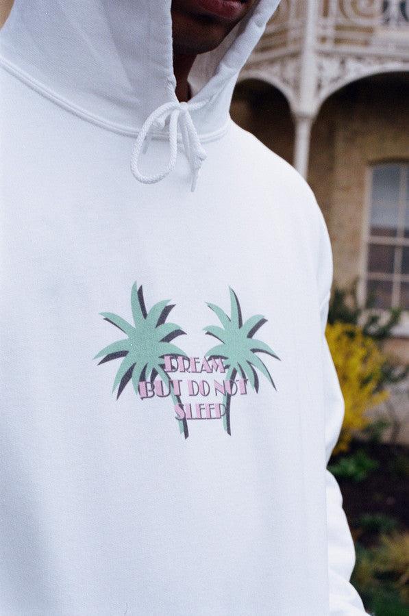 Hoodie In White With Tropical Palm Tree Print