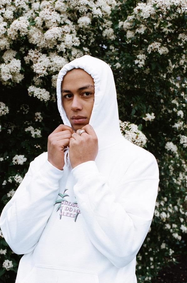 Hoodie In White With Tropical Palm Tree Print
