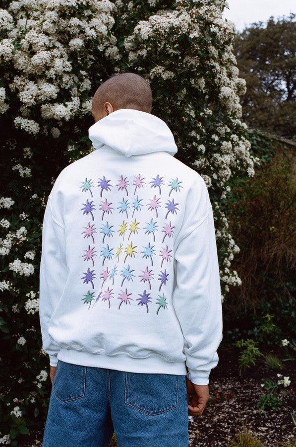 Hoodie In White With Tropical Palm Tree Print