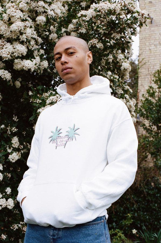 Hoodie In White With Tropical Palm Tree Print
