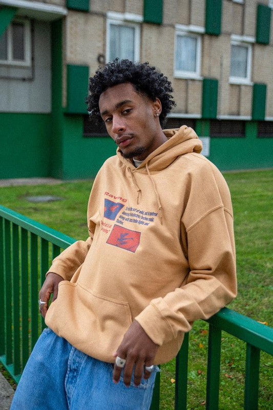 Hoodie in Old Gold With Raving Definition Print